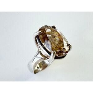 Rutilated Tourmalinated Smokey Quartz Sterling 925 Silver Ring US Size 9